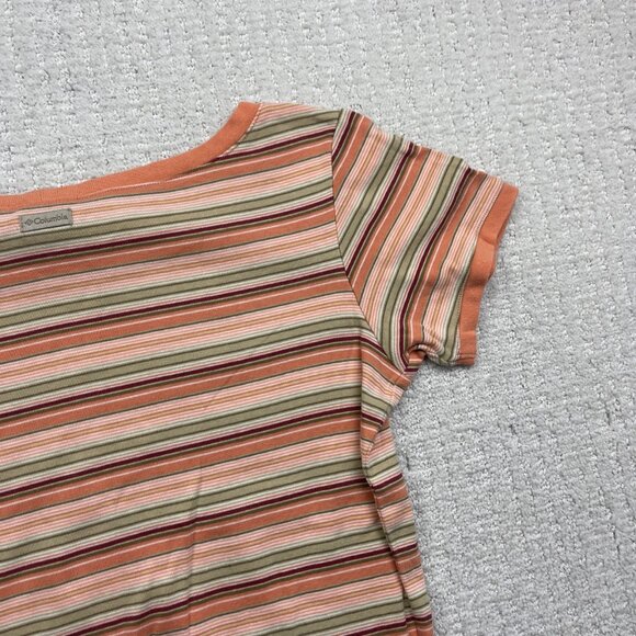 Columbia Retro Striped T-Shirt Women’s Sz M Salmon Pink Boho Outdoor Casual Top - Picture 12 of 14